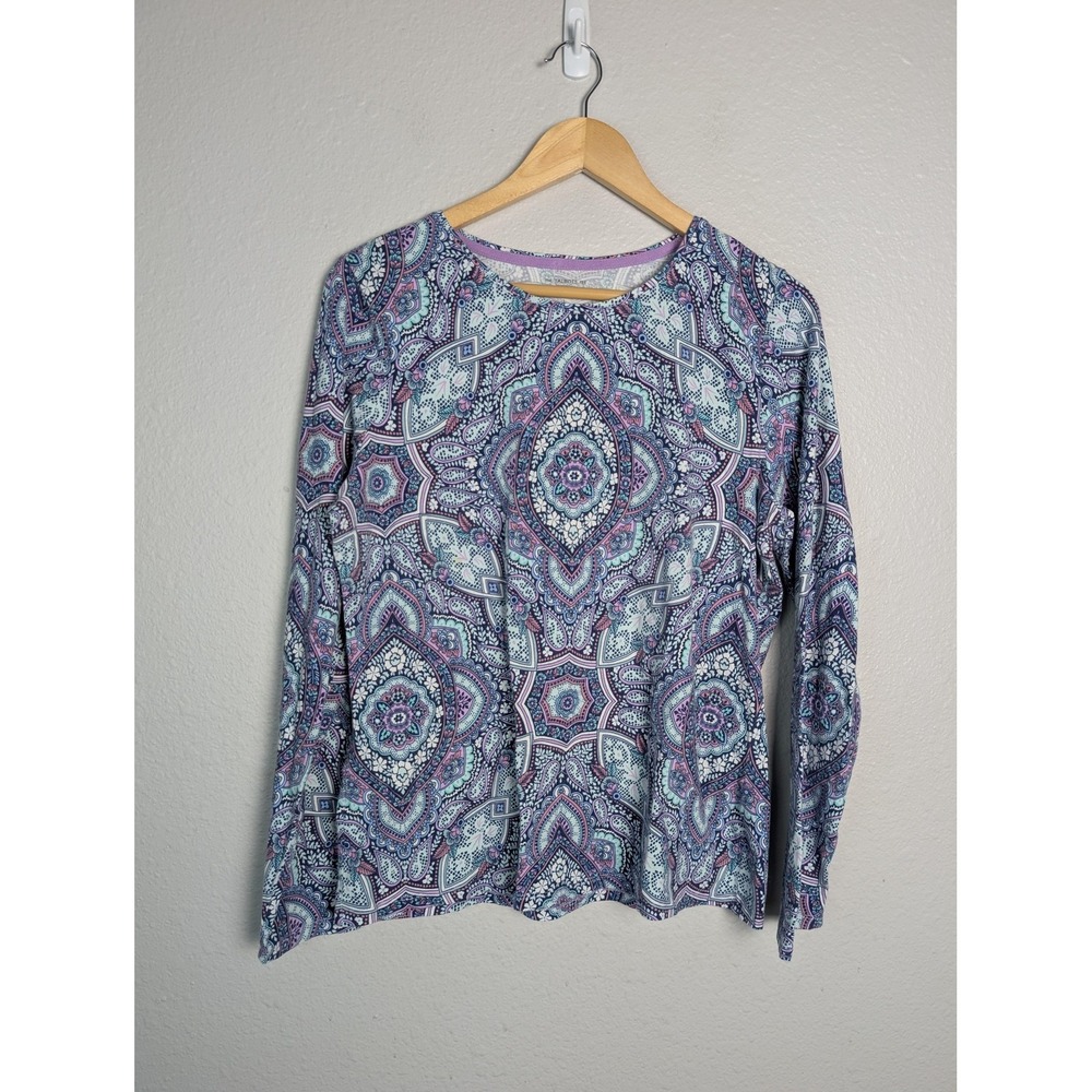 Talbots T-Shirt Womens L Multicolor Paisley Crew Neck Long Sleeve Jersey Stretch